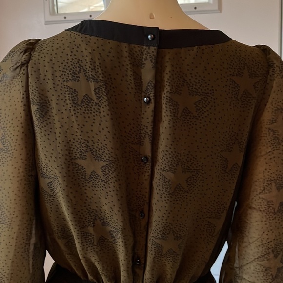 MISMASH Olive Green & Black Star Print Bohemian Drawstring Waist Dress M - Picture 5 of 12